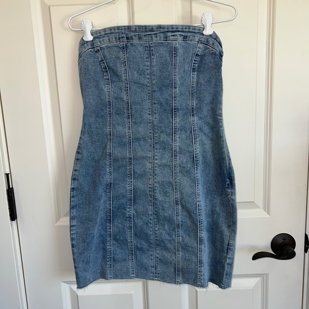 NWT Princess Polly Houser Strapless Mini Dress Denim Size 8